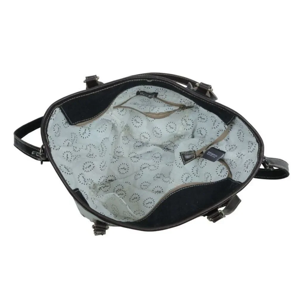 Myra Bag Handmade Panacea Tote Bag Upcycled Canvas & Cowhide Leather